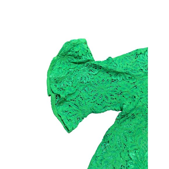 Nanette Lepore Emerald Green Lace Top Short Ruffle Sleeves Size M - Picture 3 of 5